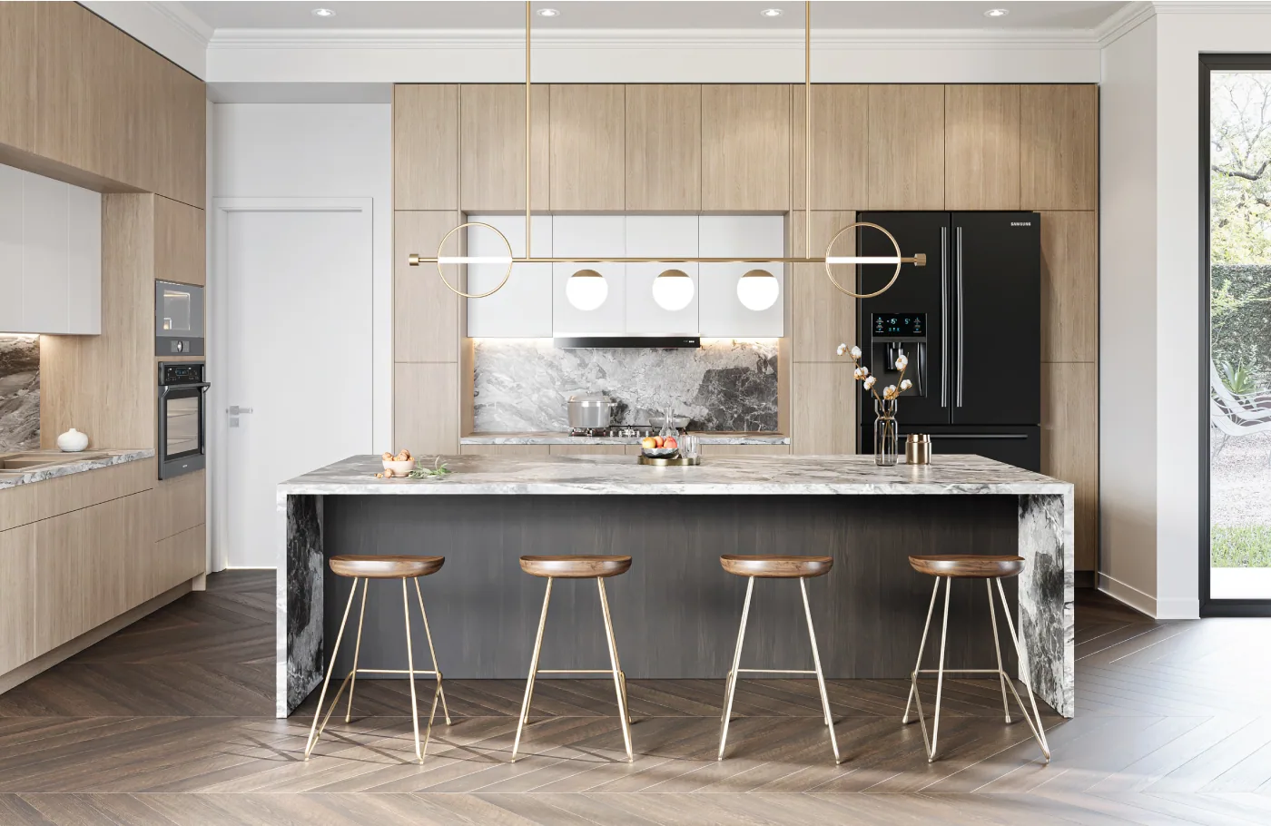 Woodline frameless cabinetry in a finished kitchen